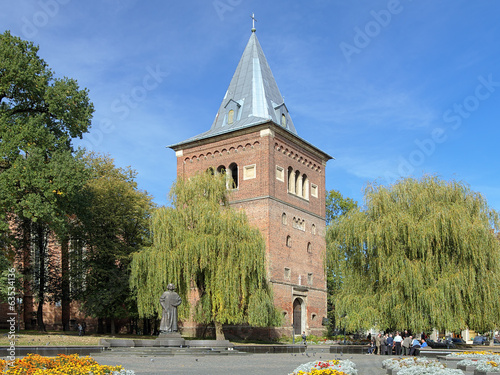 Bell tower and monument of Yuriy Drohobych in Drohobych, Ukraine