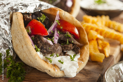 Homemade Meat Gyro with French Fries