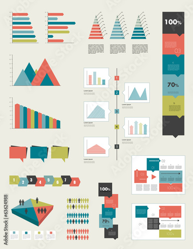 Flat infographic collection of charts and diagrams.