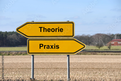 Theorie, Praxis, denken, handeln, Gegensatz, Schild