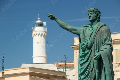 nero statue and lighthouse in Anzio, Italy