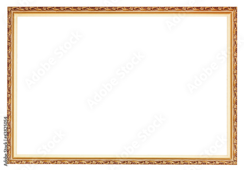 narrow carved ancient gold wooden picture frame