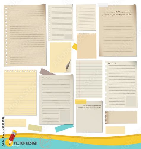 Collection of various note papers, ready for your message. Vecto