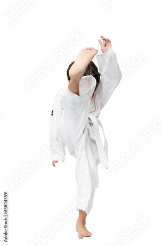 Little tae kwon do boy martial art kick
