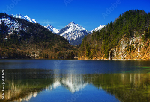 Lake with bavarian alps in Germany