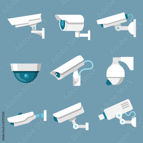 Security cameras icons set