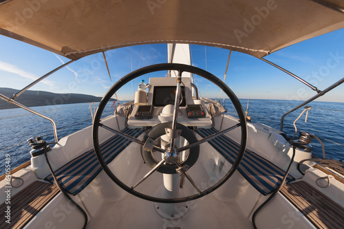 Inside the cockpit of sailing yacht
