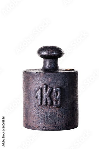 Vintage iron 1 kg weight on the white background.