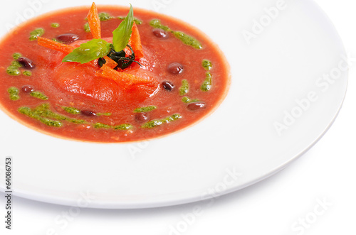 Soup from baked tomatoes with pesto