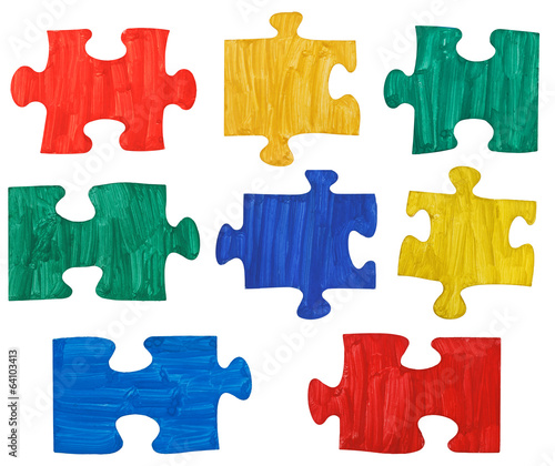 set of colored painted puzzle pieces