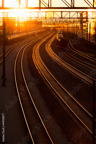 railroad station at sunset