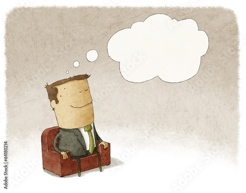 Illustration of businessman sitting in an armchair dreaming