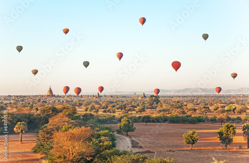 Air balloons over ancient Buddhist temples in Bagan.