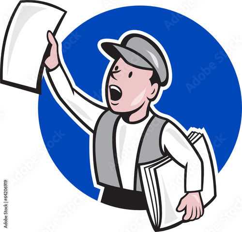 Newsboy Selling Newspaper Circle Cartoon