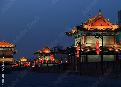 night scene at xian city wall,china 