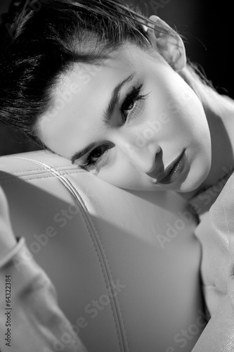 Beautiful closeup retro style black and white of woman