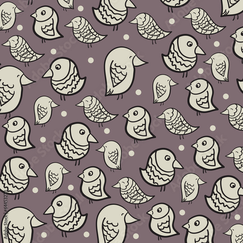 Illustration of seamless pattern with funny birds