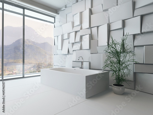 Modern abstract bathroom interior with bathtub