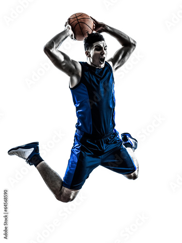 caucasian man basketball player jumping dunking silhouette