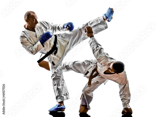 karate men teenager students fighters fighting protections