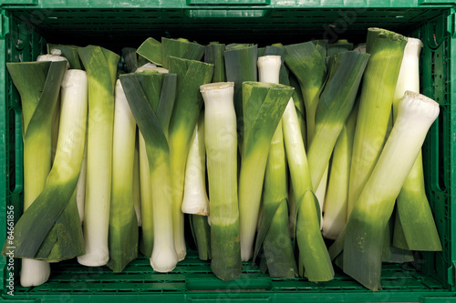 Green crate with leeks