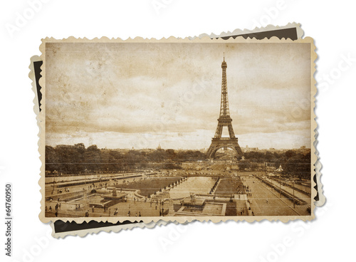 Eiffel tower in Paris vintage sepia toned postcard isolated on w