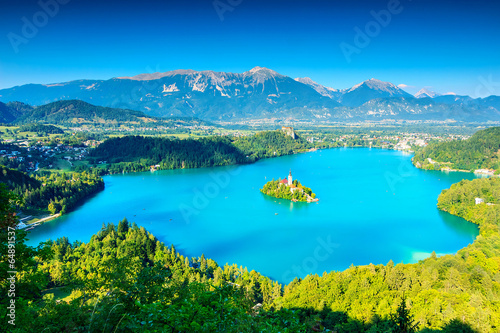 Famous Bled Lake,church and castle,Slovenia,Europe