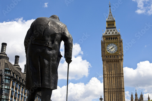 Sir Winston Churchill Statue and Big Ben in London