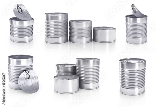 Collection of different cans isolated on white