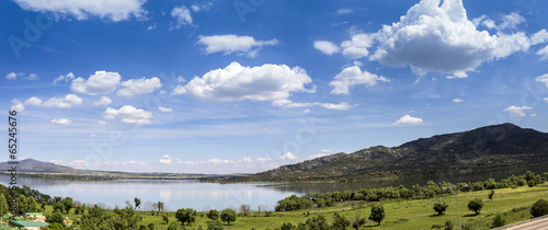 Panoramic landscape of a dam on a good day