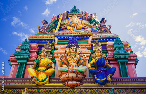 Facade of a Hindu temple in Sri Lanka with sculptures of deities