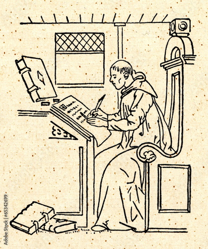 Copying of manuscript by monastic scribe