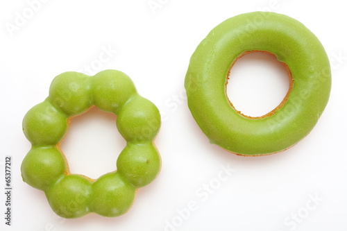 macha green tea sweet donut on white background