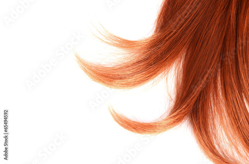 Beautiful red hair isolated on white background