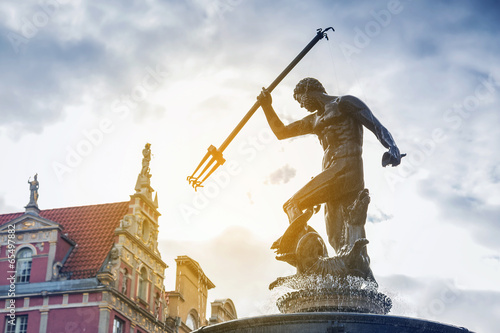 Famous Neptune fountain, symbol of Gdansk, Poland