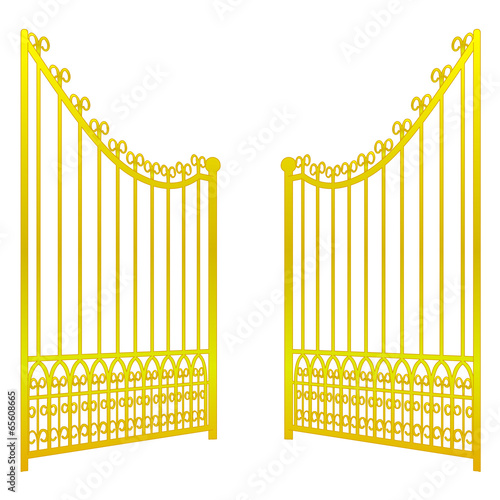 isolated on white open golden gate fence vector