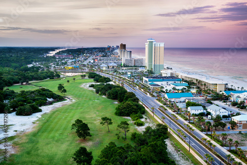 Panama City Beach, Florida, view of Front Beach Road at sunrise