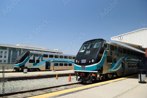 Modern double-decker train at the station in Los Angeles. USA