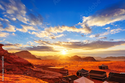 The Valley of the Moon in Wadi Rum, Jordan at sunset