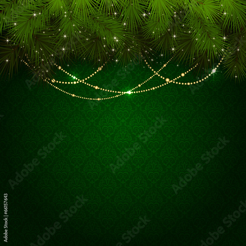 Christmas decoration on green wallpaper