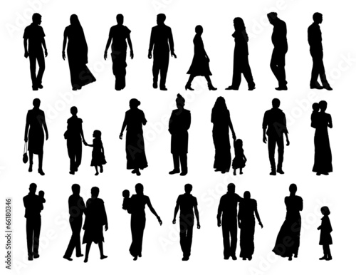 big set of indian people silhouettes