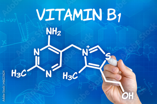 Hand zeichnet chemische Strukturformel von Vitamin B1