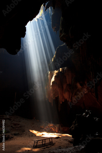 Sunbeam into the cave at the national park, Thailand