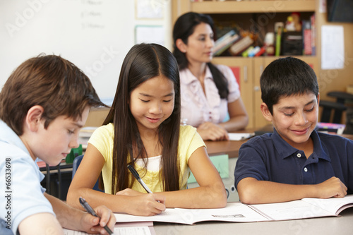 Teacher and schoolchildren in class