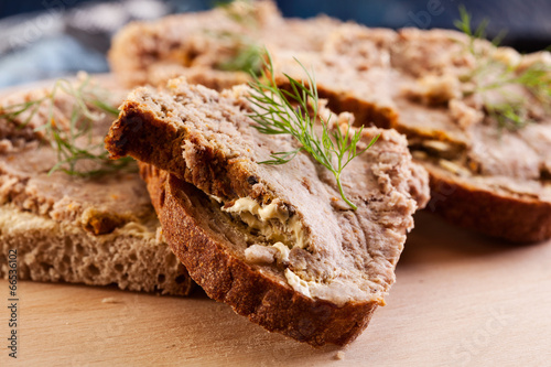 Slices of bread with baked pate