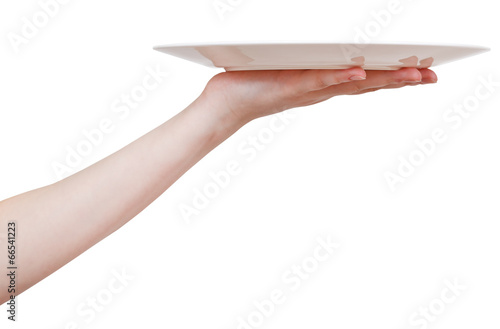 empty white plate on hand isolated