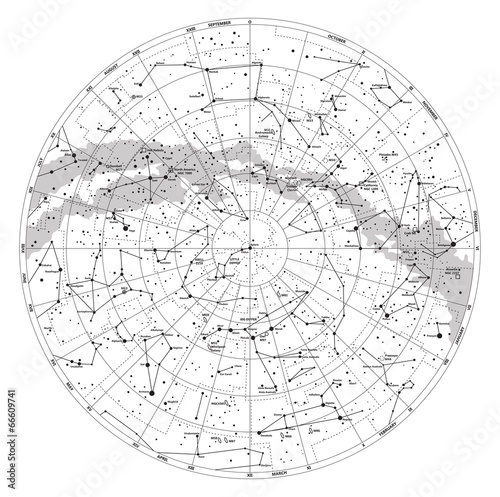 High detailed sky map of Northern hemisphere with names