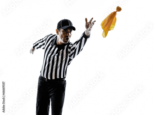 american football referee throwing yellow flag silhouette