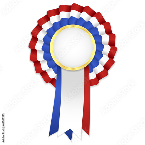 Tricolor rosette with blue, white and red ribbon