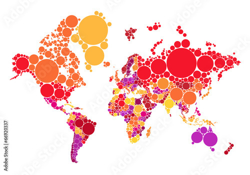 abstract dot world map with countries, vector